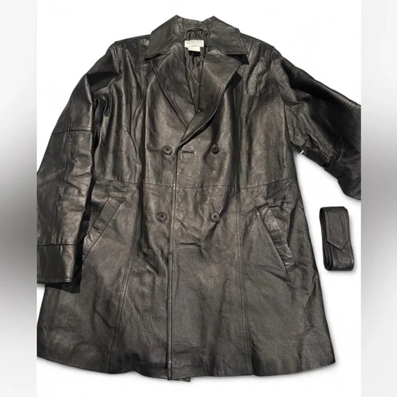 Venezia Black Trench Coat Double-Breasted Wide Lapels - Picture 6 of 6